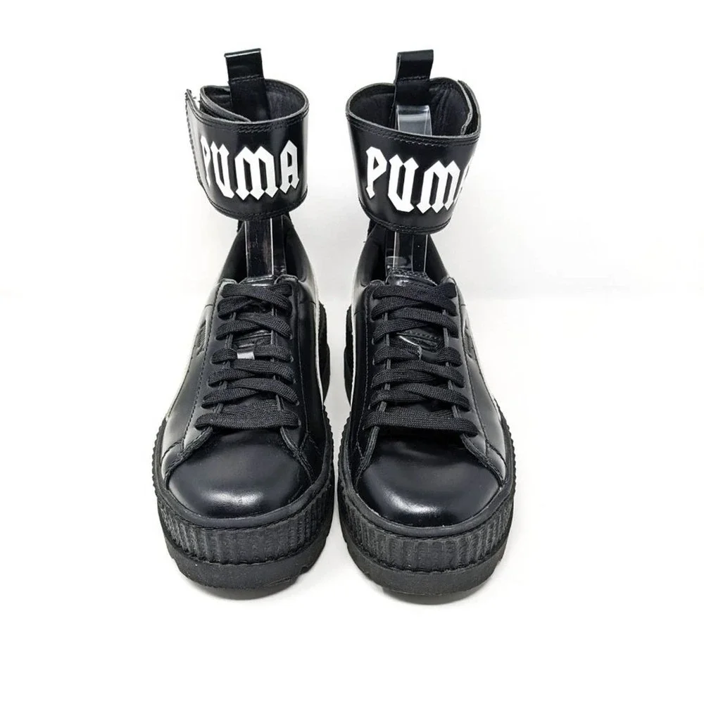 Puma Fenty Womens 9 Ankle Strap Creepers Platform Black Leather Sneakers EUC - Picture 5 of 10